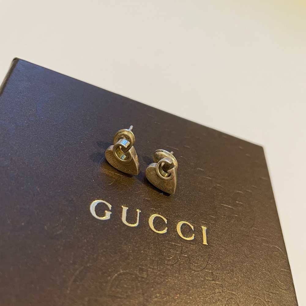 Authentic GUCCI Silver Heart Earrings Studs Women